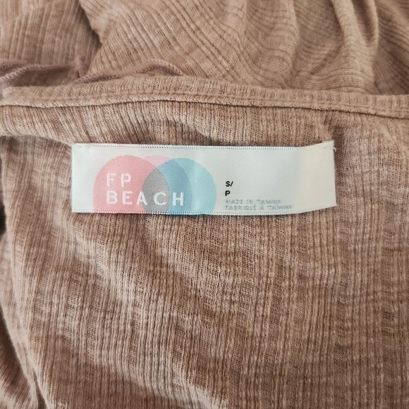 FREE PEOPLE FP BEACH Seashore Ruffle Mini Dress Mauve Ribbed Tiered Sleeve Small - Picture 5 of 7